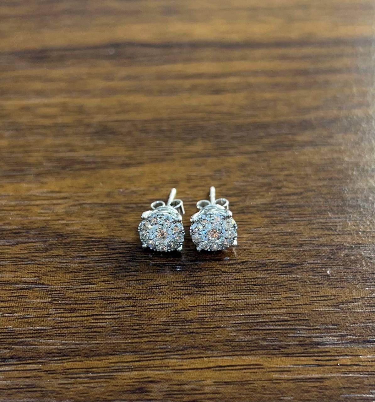 Diamond Cluster Pave Set Halo Set 14K White Gold Stud Earrings In New Condition For Sale In Oakton, VA