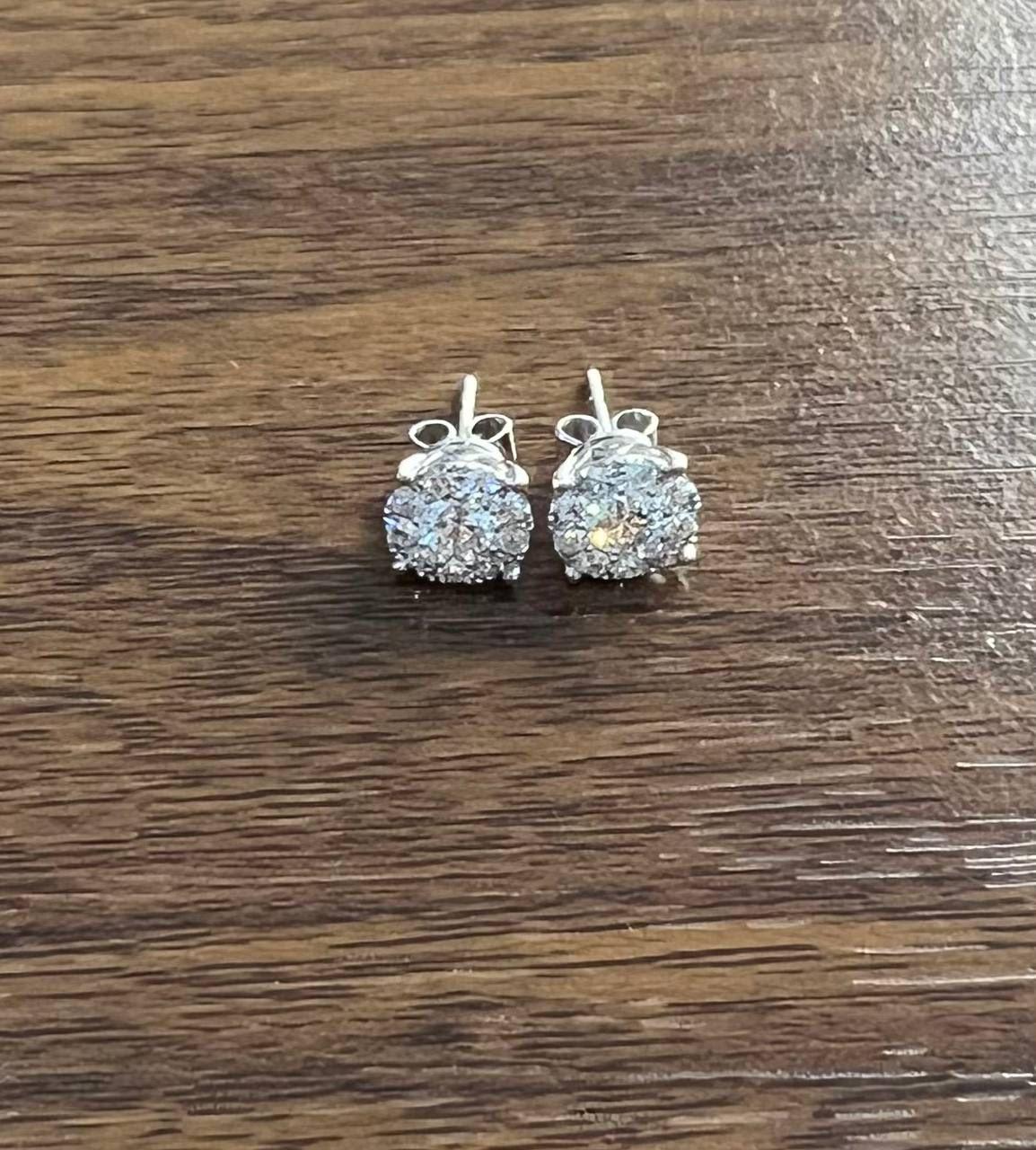 Diamond Cluster Pave Set Halo Set 14K White Gold Stud Earrings For Sale 3