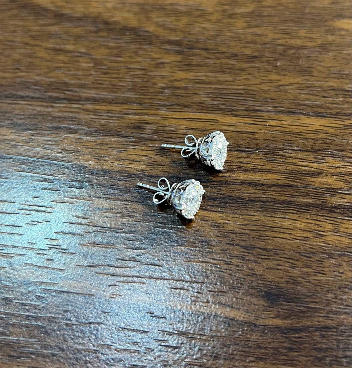 Diamond Cluster Pave Set Halo Set 14K White Gold Stud Earrings For Sale 4