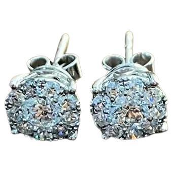 Diamond Cluster Pave Set Halo Set 14K White Gold Stud Earrings