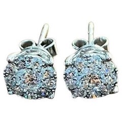 Diamond Cluster Pave Set Halo Set 14K White Gold Stud Earrings