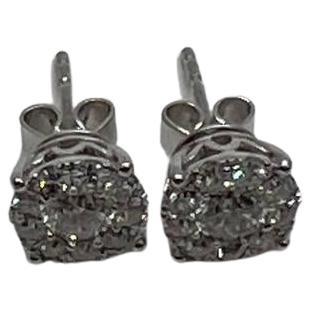 Diamond Cluster Pave Set Halo Set 14K White Gold Stud Earrings