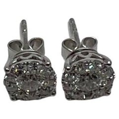 Diamond Cluster Pave Set Halo Set 14K White Gold Stud Earrings