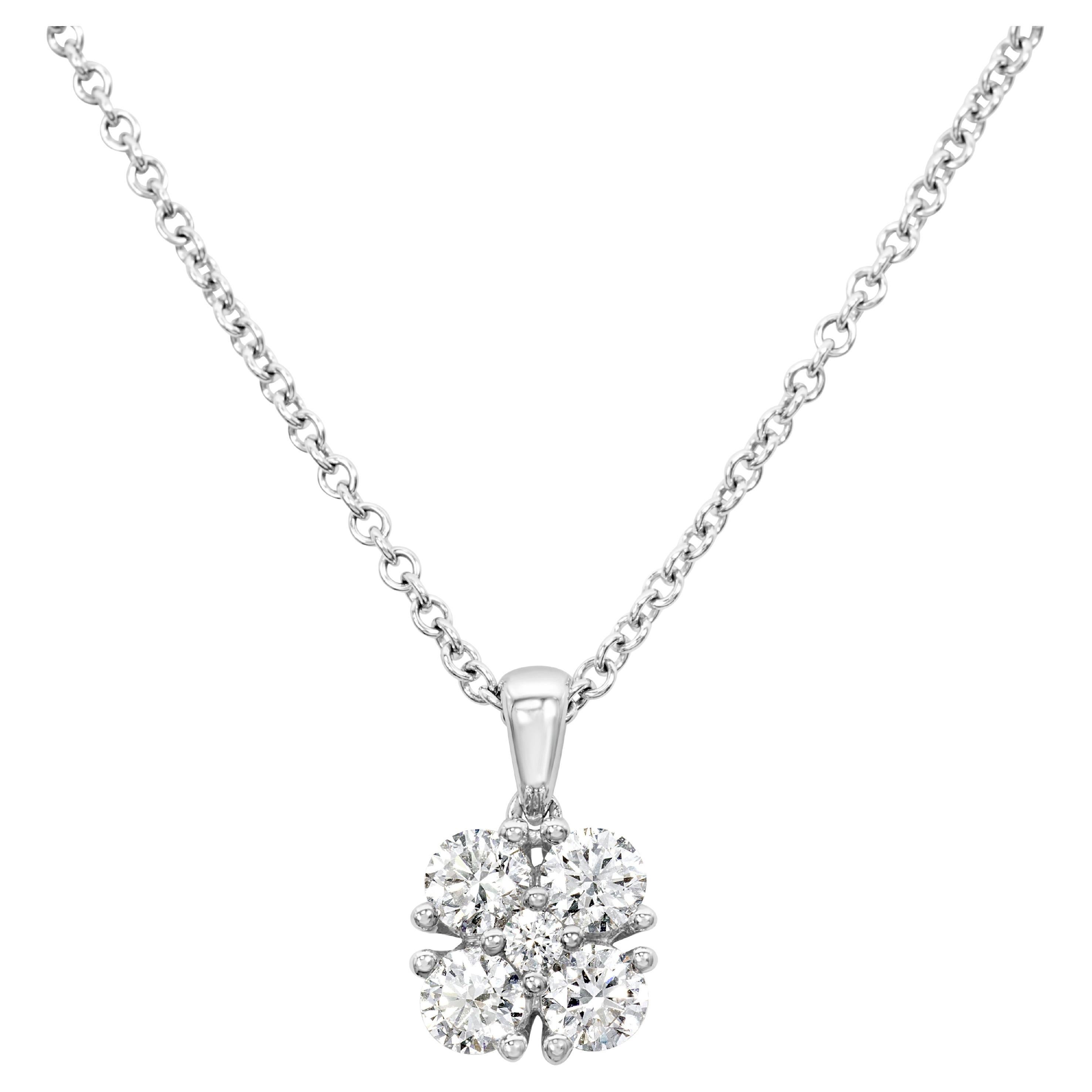 Diamant-Cluster-Anhänger-Halskette, 0,79 Karat Rundbrillant