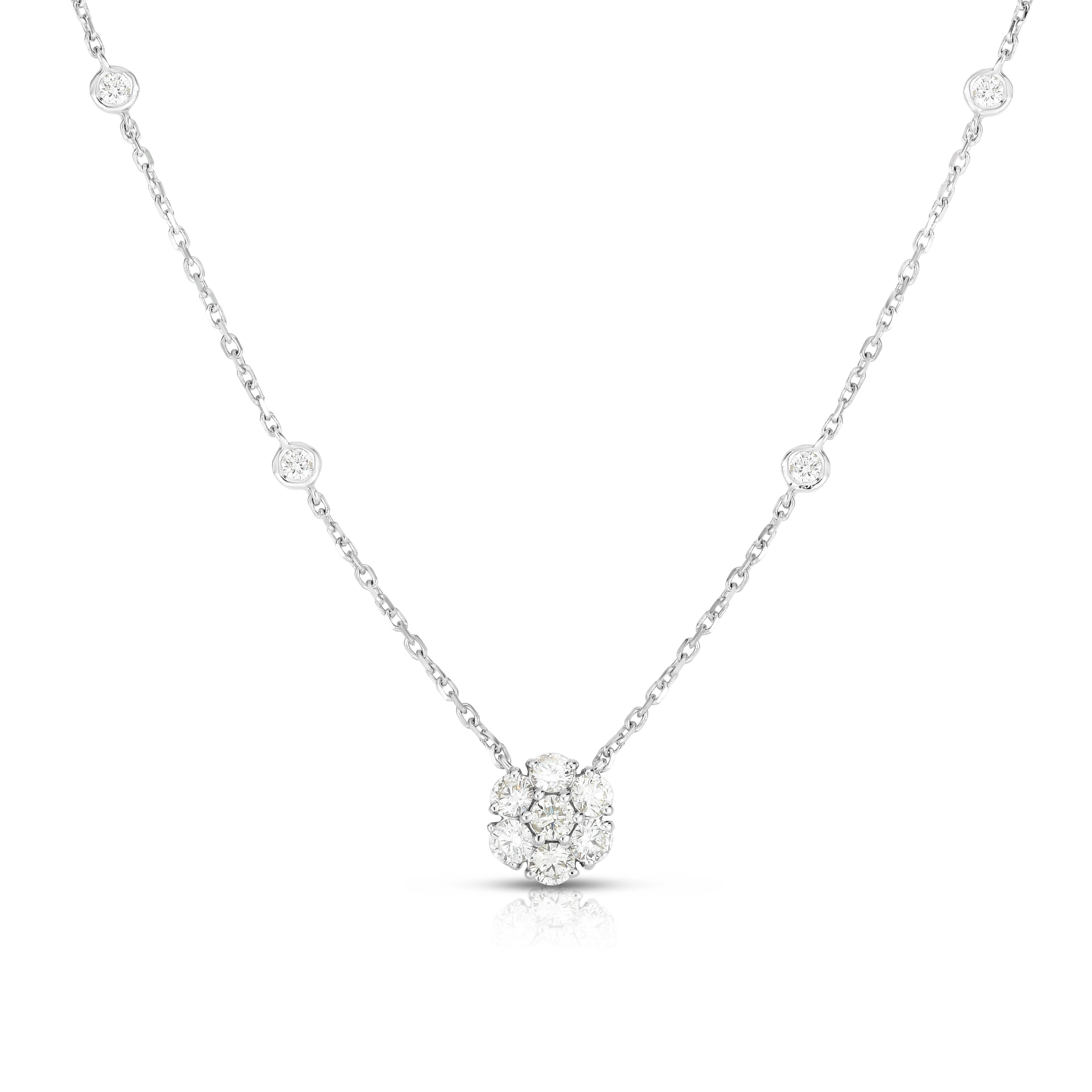 Modern Diamond Cluster Pendant Necklace in 14K White Gold, 0.80 Carats For Sale