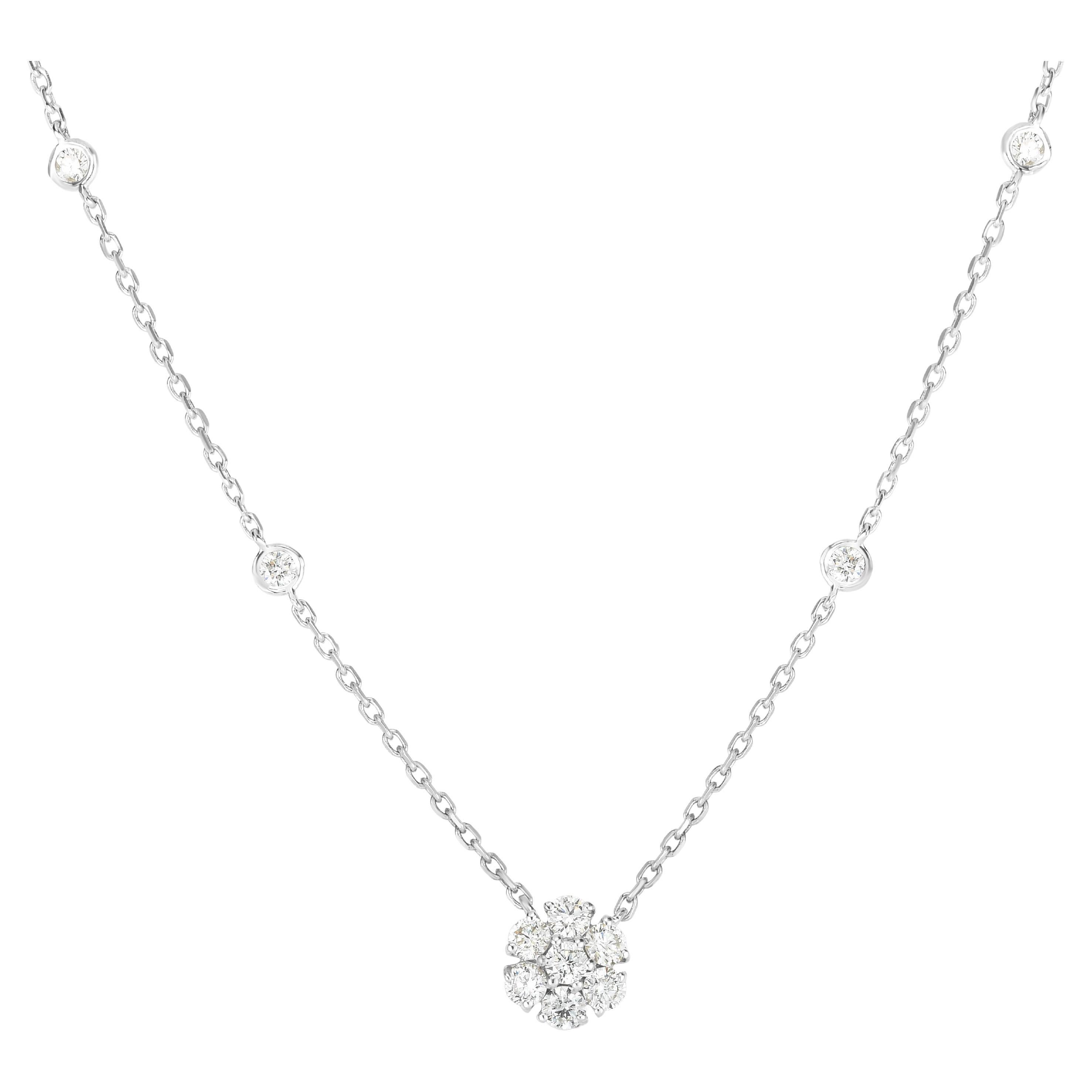Collar Colgante Racimo de Diamantes en Oro Blanco de 14 quilates, 0,80 quilates