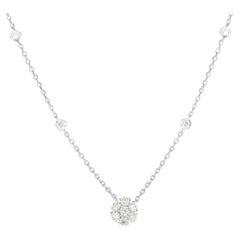 Diamond Cluster Pendant Necklace in 14K White Gold, 0.80 Carats