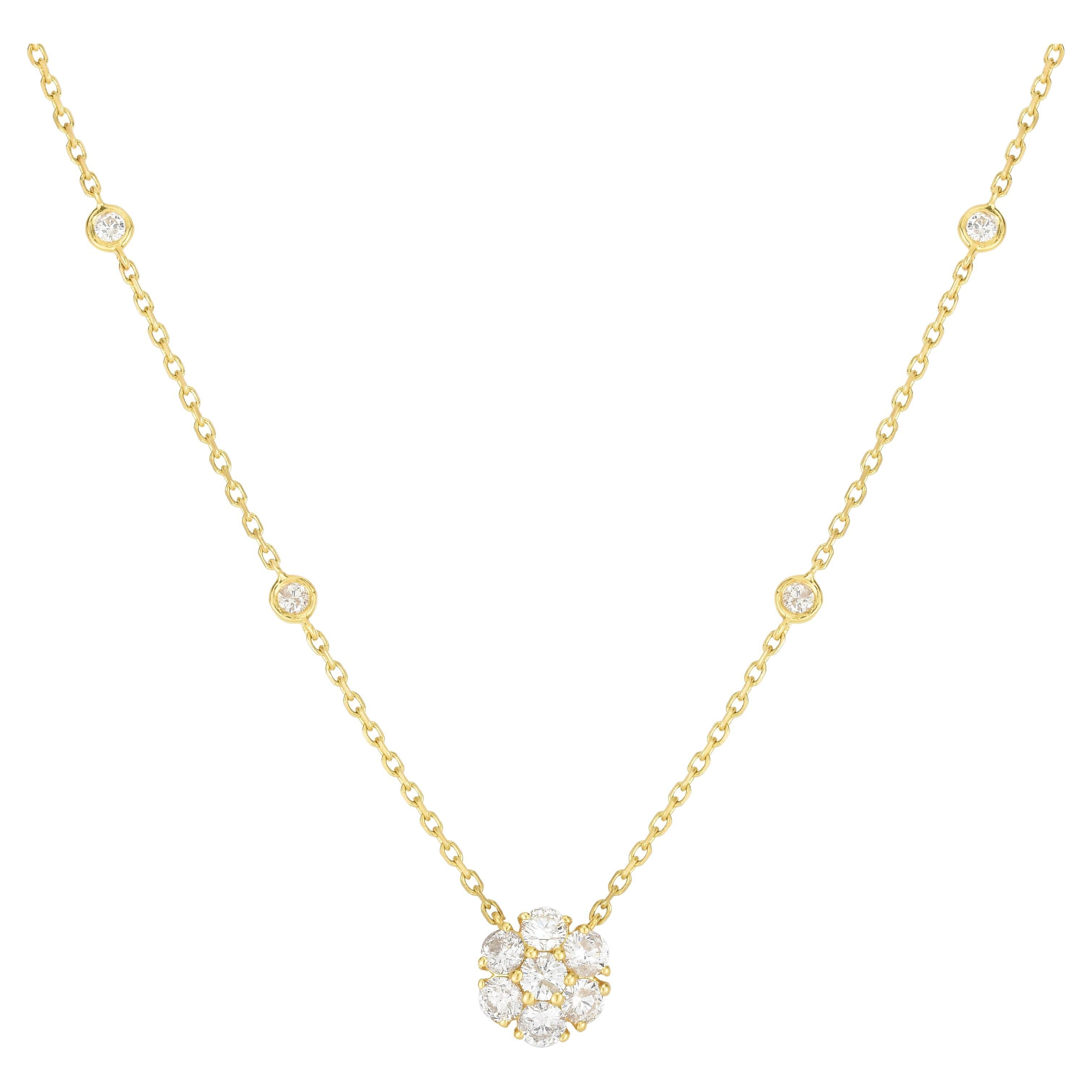 Collar Colgante Racimo de Diamantes en Oro Amarillo de 14 quilates, 0,80 quilates en venta