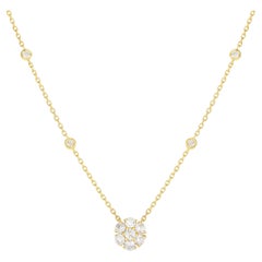 Diamond Cluster Pendant Necklace in 14K Yellow Gold, 0.80 Carats