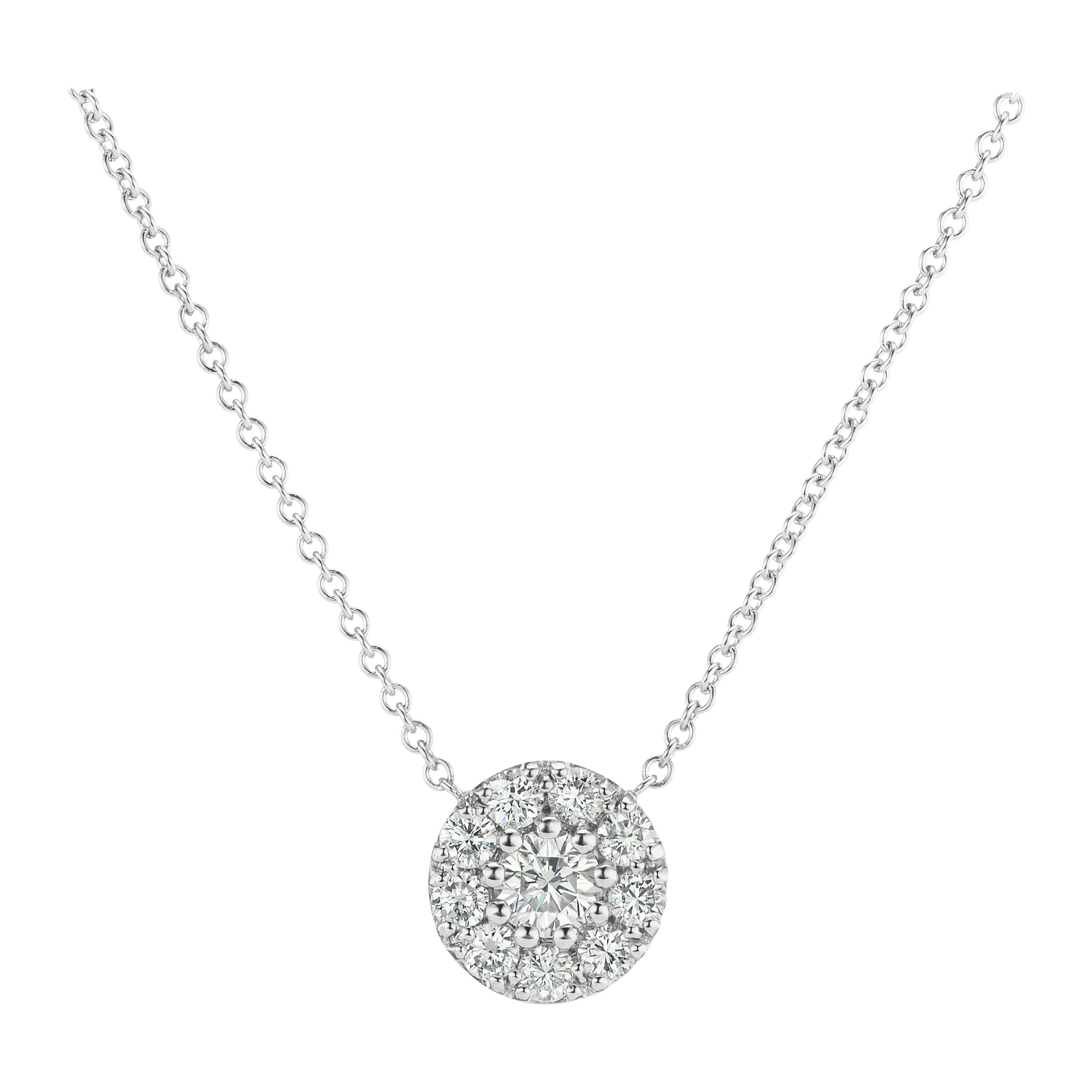 Conflict Free 3/4 Carat Diamond Cluster Pendant with Chain in 14 Karat White For Sale