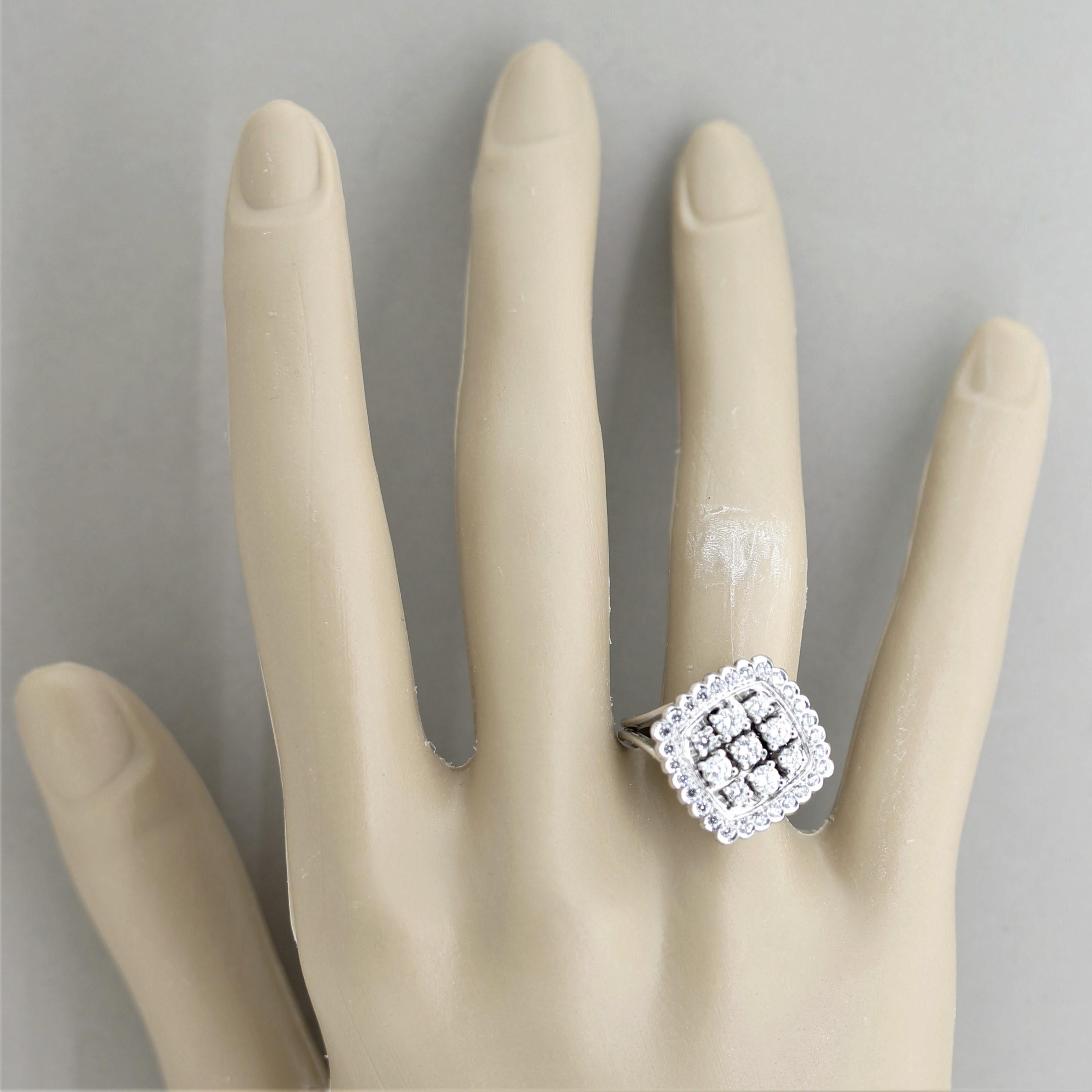 Diamond Cluster Platinum Fashion Ring For Sale 4