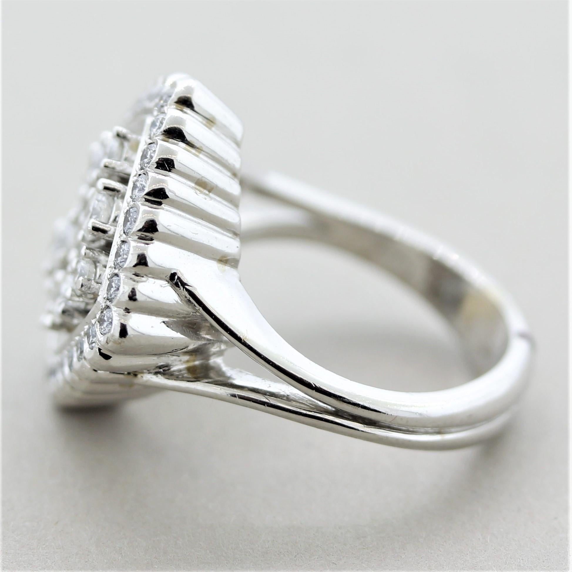 Round Cut Diamond Cluster Platinum Fashion Ring For Sale