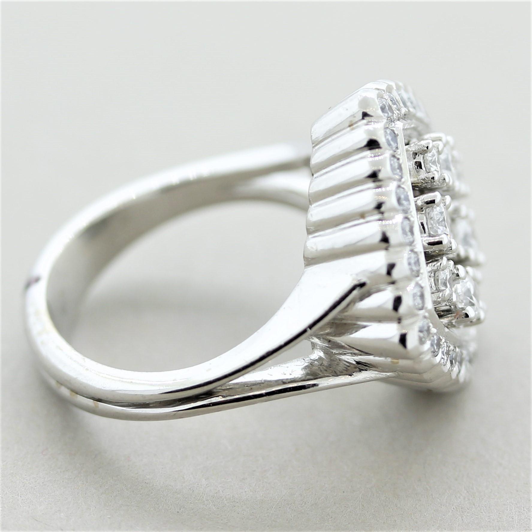 Diamond Cluster Platinum Fashion Ring For Sale 2