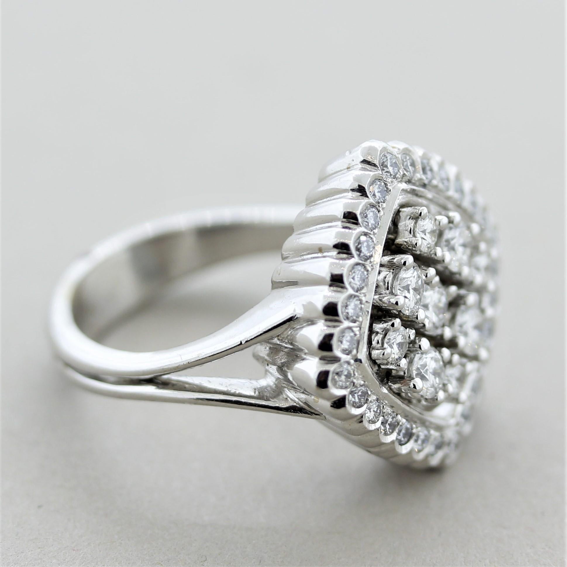 Diamond Cluster Platinum Fashion Ring For Sale 3