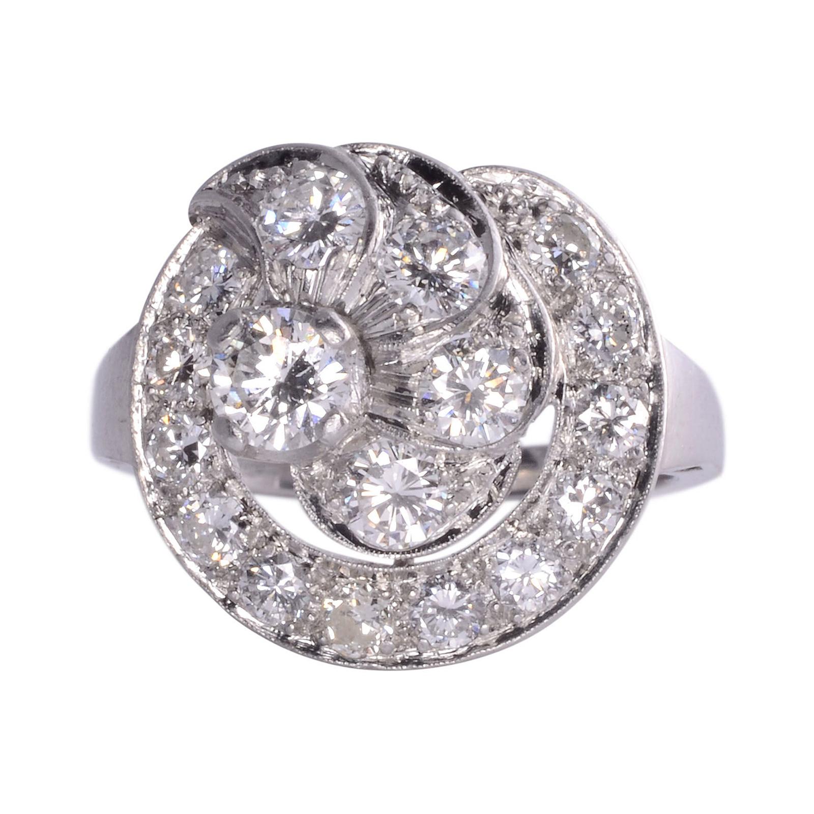 Diamond Cluster Platinum Ring For Sale