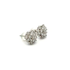 Diamond Cluster Platinum Vintage Stud Earrings Estate Fine Jewelry