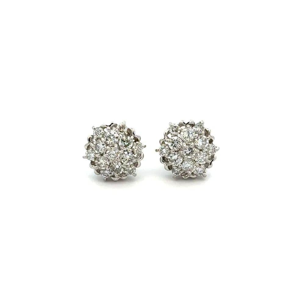 Diamond Cluster Platinum Vintage Stud Earrings Estate Fine Jewelry (Modernistisch) im Angebot