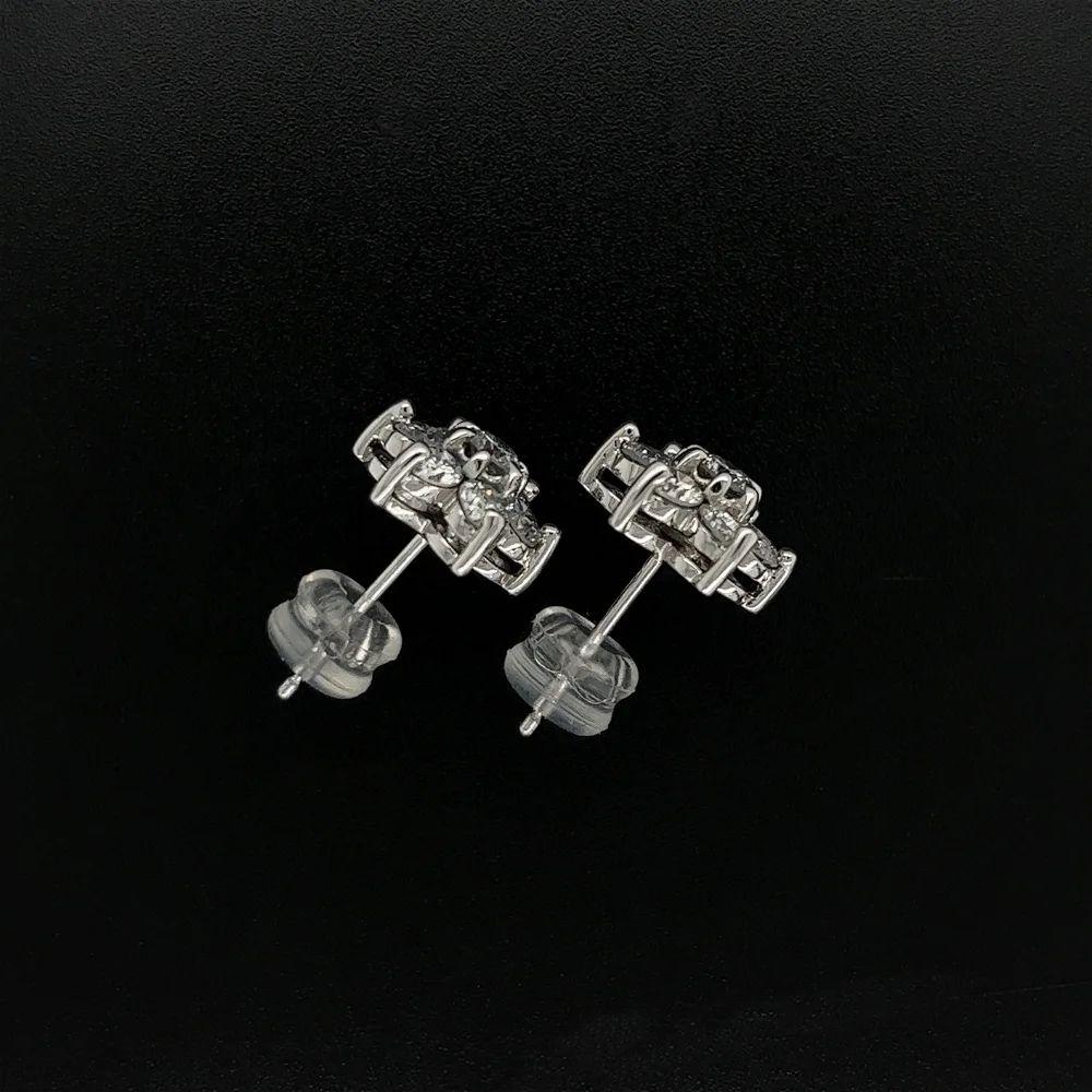 Round Cut Diamond Cluster Platinum Vintage Stud Earrings Estate Fine Jewelry For Sale