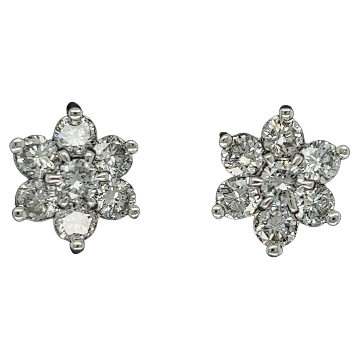 Diamond Cluster Platinum Vintage Stud Earrings Estate Fine Jewelry For Sale