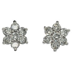 Diamond Cluster Platinum Vintage Stud Earrings Estate Fine Jewelry
