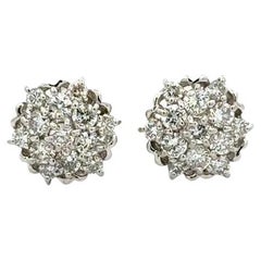 Diamond Cluster Platinum Vintage Stud Earrings Estate Fine Jewelry