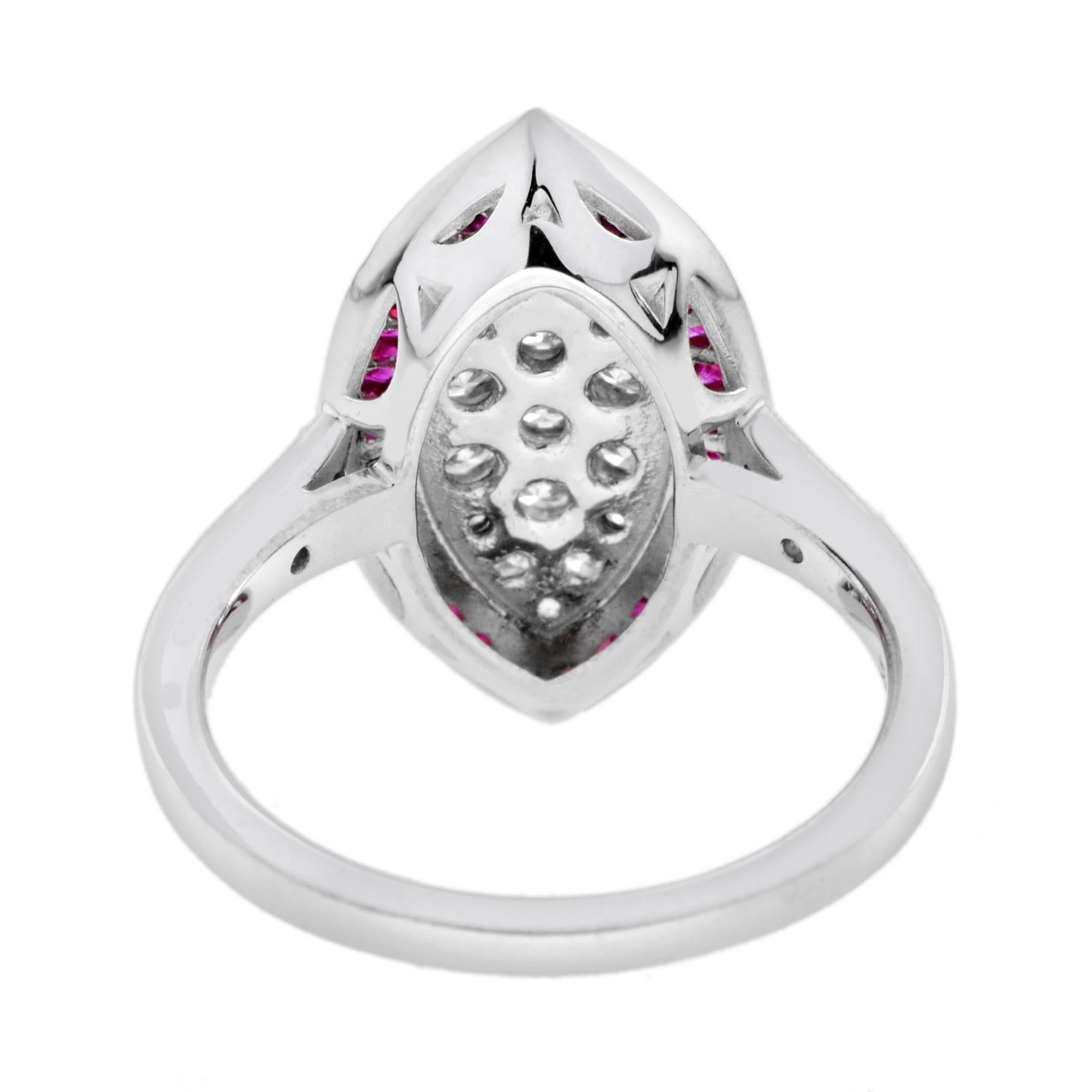 Anillo de Oro Blanco de 14 K con Racimo de Diamantes y Rubí Rosa Rojo Estilo Art Decó en Nuevo estado para la venta en Oakton, VA