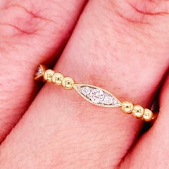 Diamond Beaded Station Ring, 14K Gold Bead Marquise Bujukan Stack Band, LR51693
