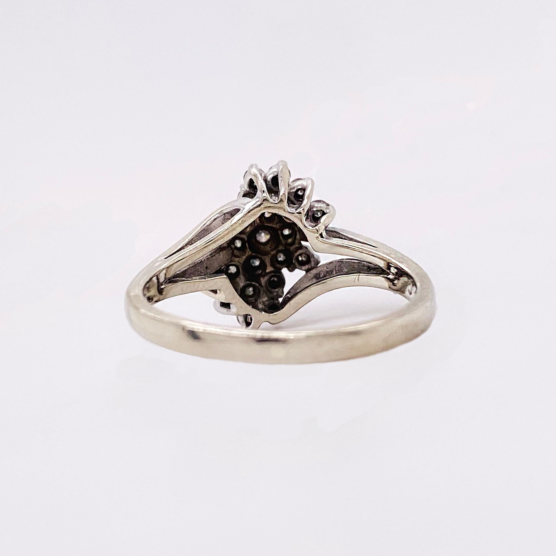 Modern Diamond Cluster Ring, 14 Karat White Gold, Half Carat, Unique, Bombe, Waterfall For Sale