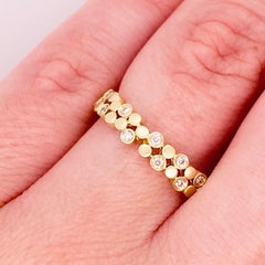 Double Stack Bubble Band Asymmetric, Bezel Diamonds, 14K Gold Stackable, LR5649