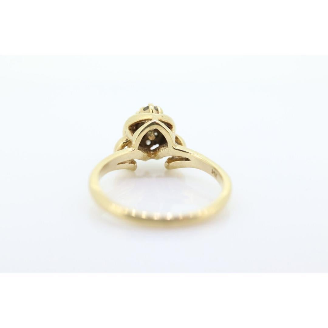 Round Cut Diamond Cluster Ring. 14k yellow gold Engagement Ring. Marquise Diamond cluster For Sale
