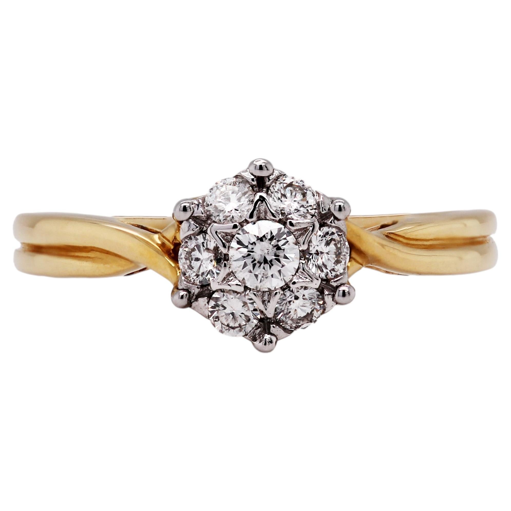 Diamond Cluster Ring 18ct Yellow Gold Floral Halo Twist Design