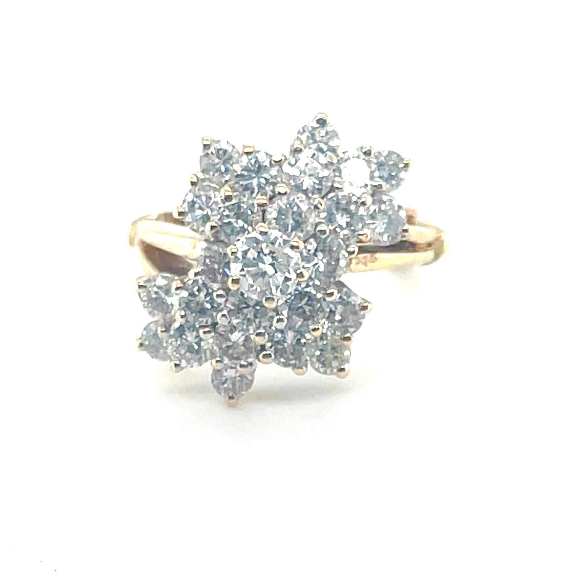 Diamond Cluster Ring 2.5 Ct G-H VS in 14kt White & Yellow Gold Adjustable For Sale 4