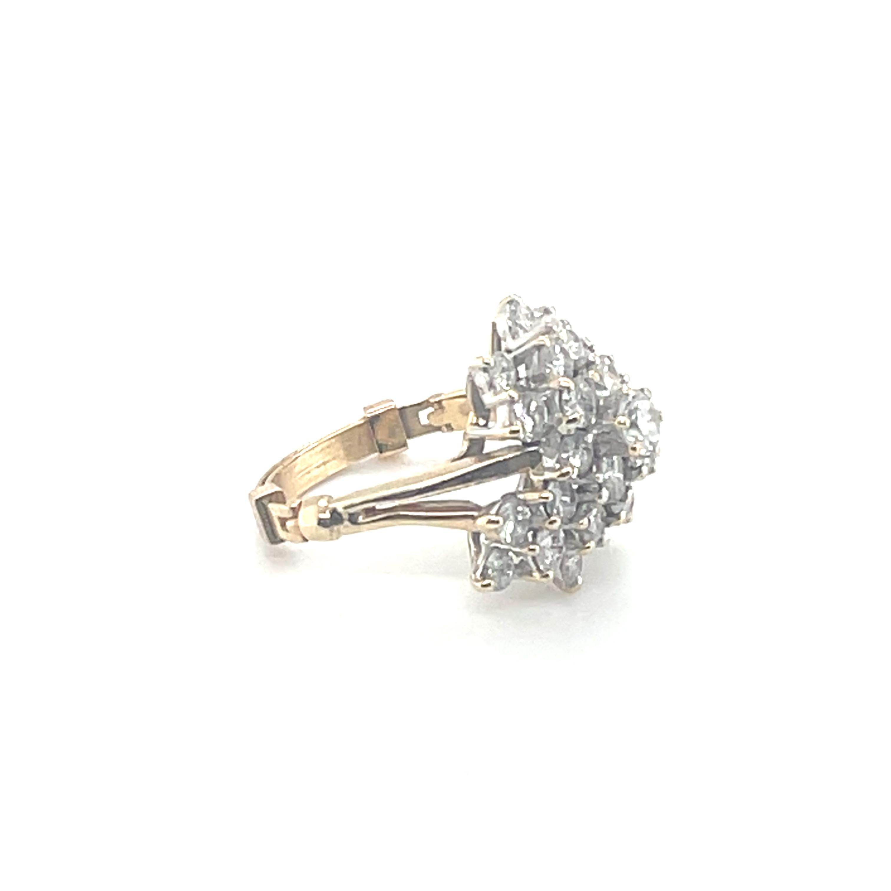 Diamond Cluster Ring 2.5 Ct G-H VS in 14kt White & Yellow Gold Adjustable For Sale 6