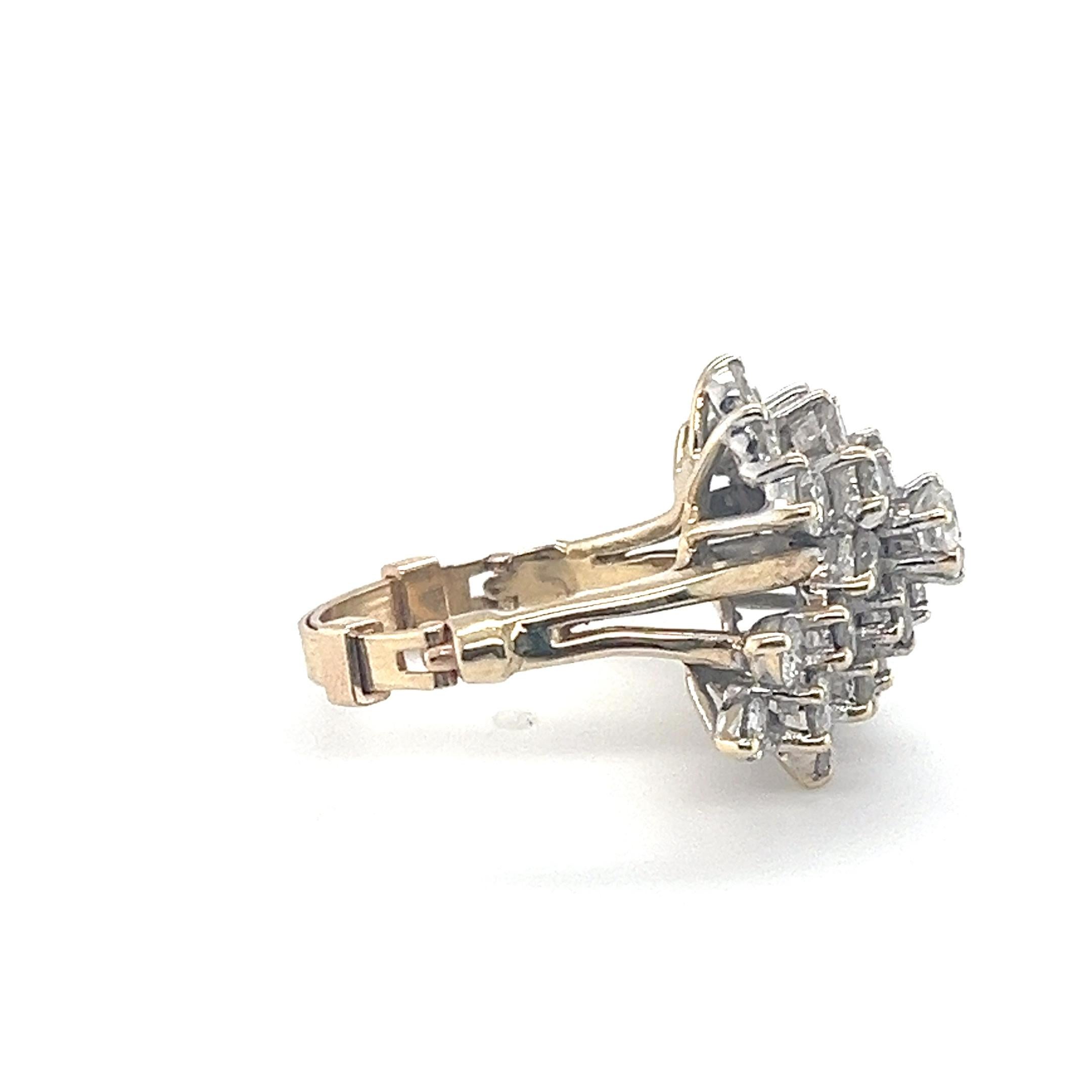 Diamond Cluster Ring 2.5 Ct G-H VS in 14kt White & Yellow Gold Adjustable For Sale 1