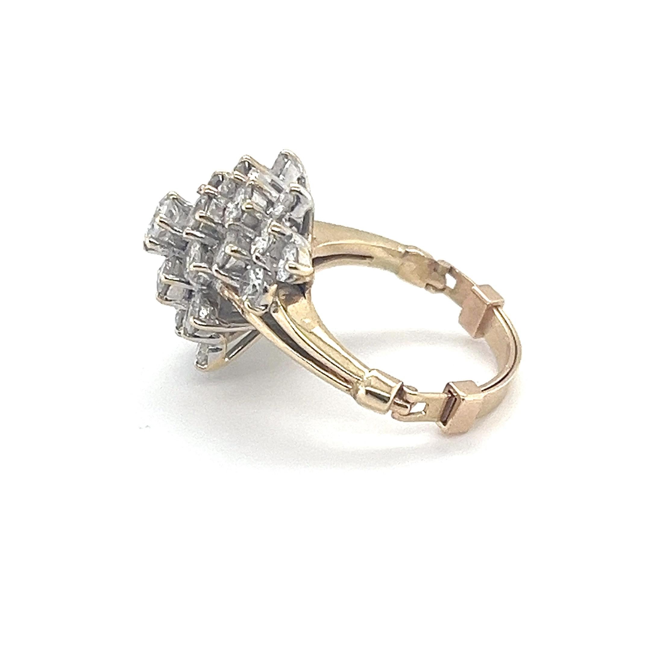 Diamond Cluster Ring 2.5 Ct G-H VS in 14kt White & Yellow Gold Adjustable For Sale 2