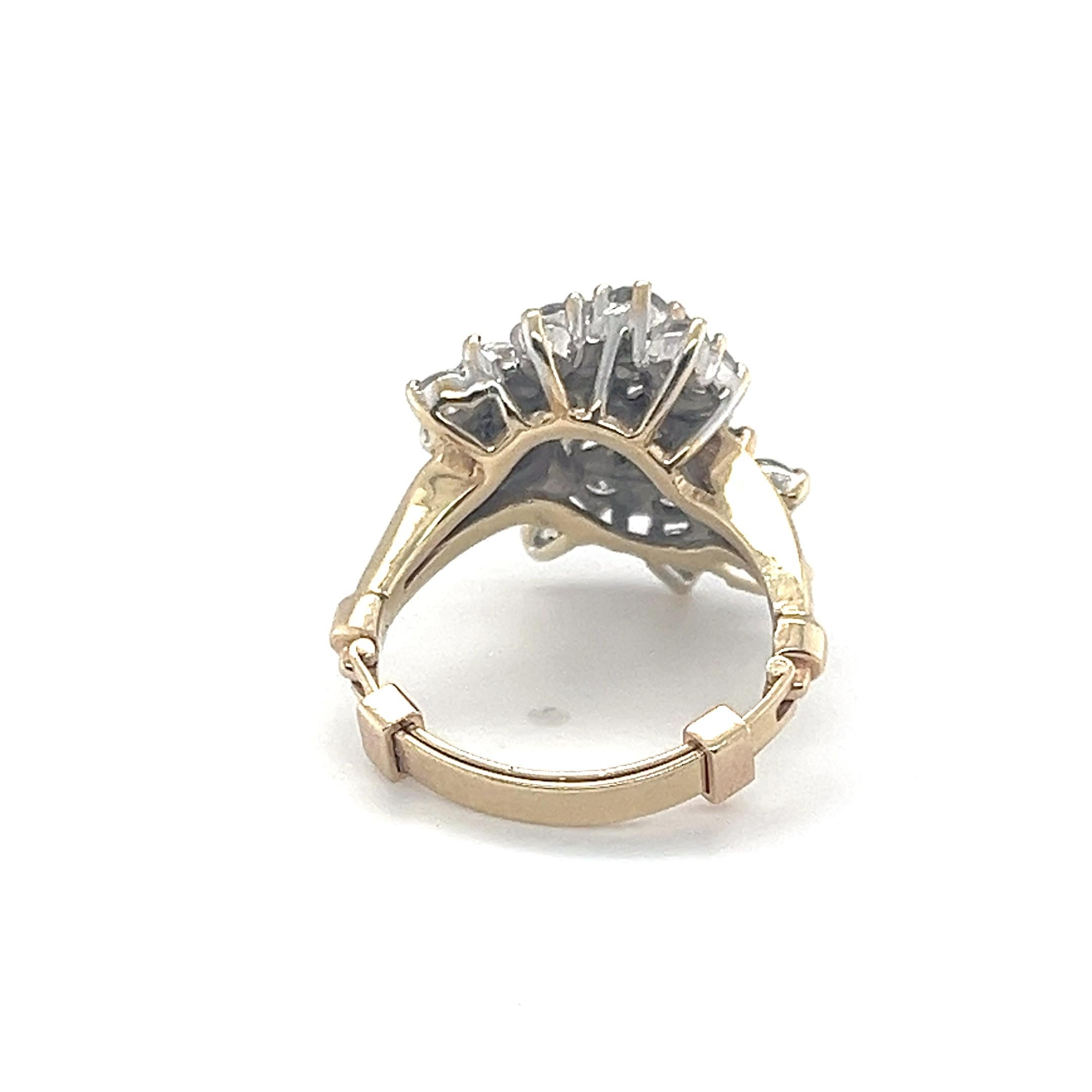 Diamond Cluster Ring 2.5 Ct G-H VS in 14kt White & Yellow Gold Adjustable For Sale 3