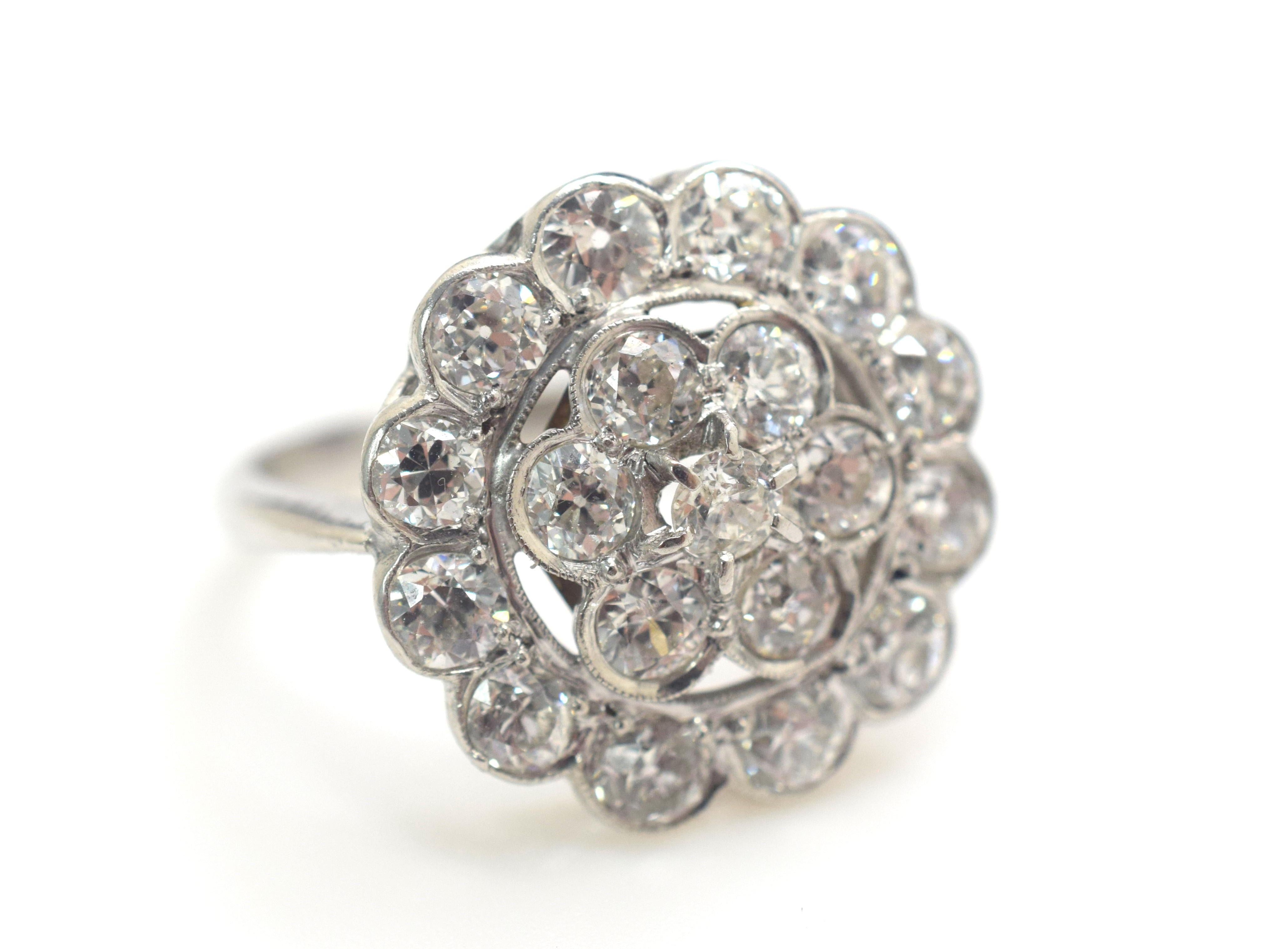 Art Deco Diamond Cluster Ring 3.00 Carat