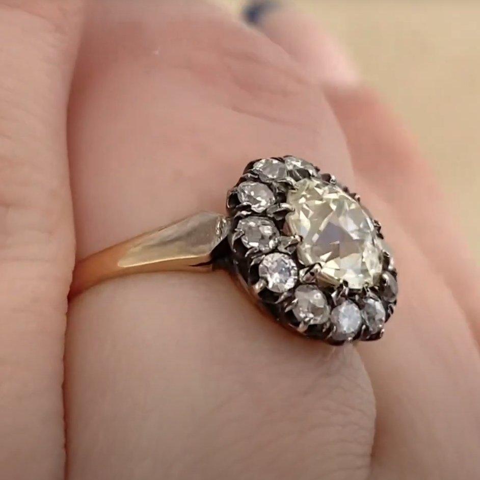 Diamant-Cluster-Ring (ca. 1,3 kt), VS1 Reinheit, Silber & 18k Gelbgold (Art déco) im Angebot