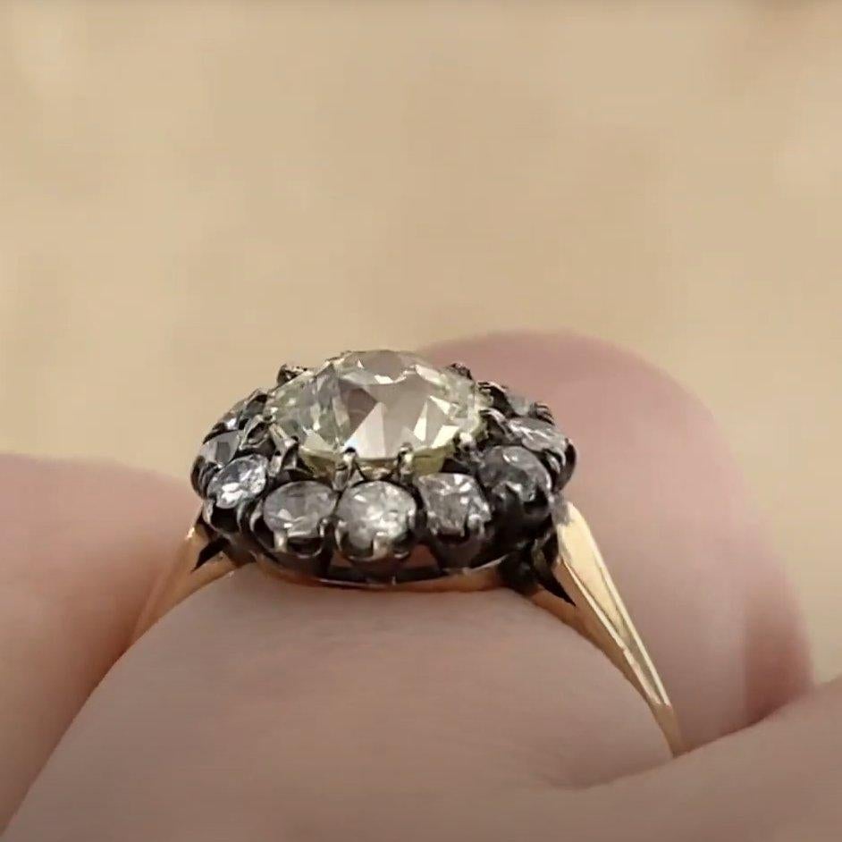 Diamant-Cluster-Ring (ca. 1,3 kt), VS1 Reinheit, Silber & 18k Gelbgold (Alteuropäischer Schliff) im Angebot