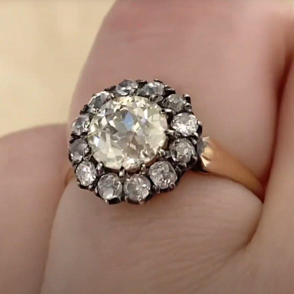 Diamant-Cluster-Ring (ca. 1,3 kt), VS1 Reinheit, Silber & 18k Gelbgold im Zustand „Hervorragend“ im Angebot in New York, NY