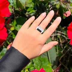 Diamond Cluster Ring Black White Sterling Silver