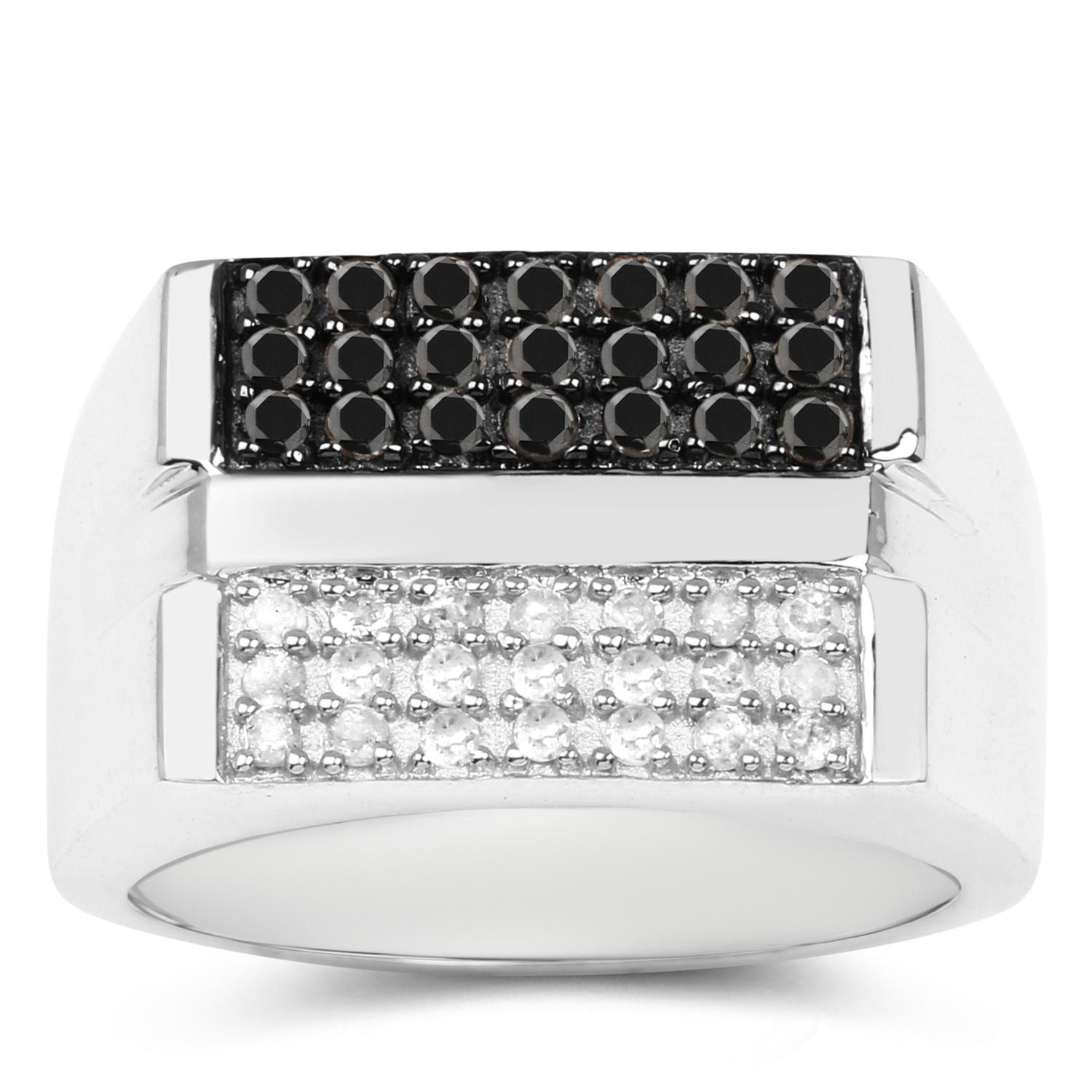 Diamant-Cluster-Ring aus schwarz-weißem Sterlingsilber mit Diamant (Rundschliff) im Angebot