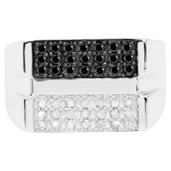 Anillo Racimo de Diamantes Blanco Negro Plata de Ley