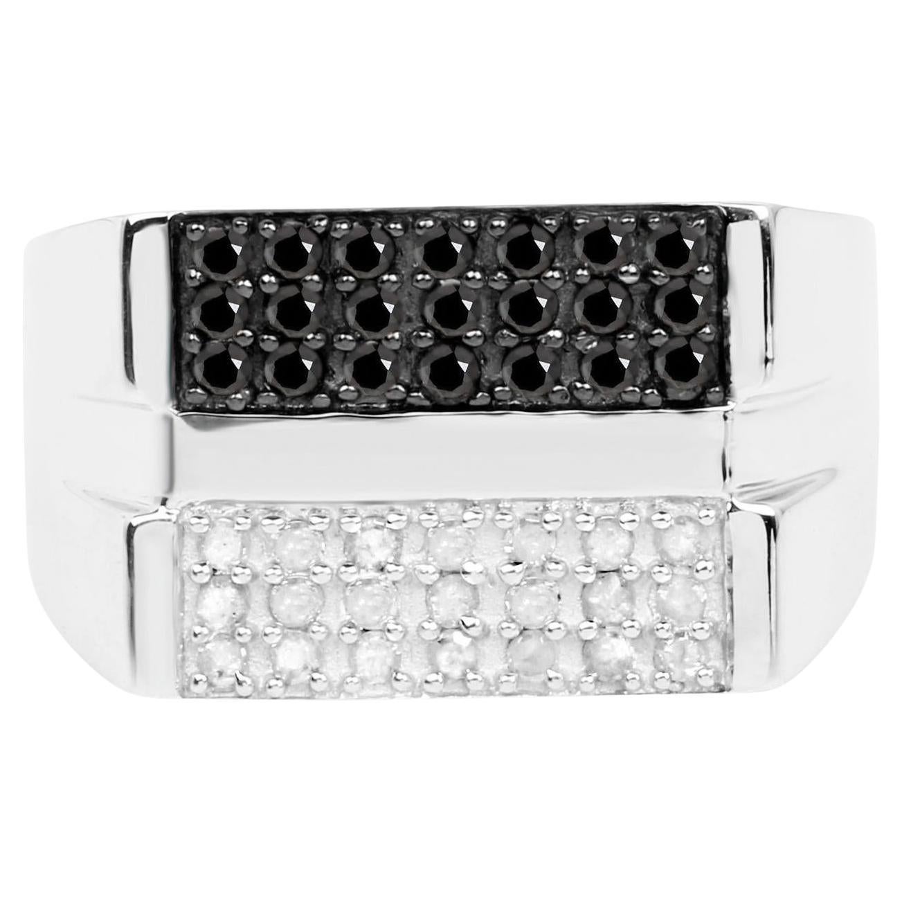 Bague grappe de diamants noirs et blancs en argent sterling