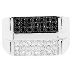 Anello con cluster di diamanti in argento sterling bianco e nero