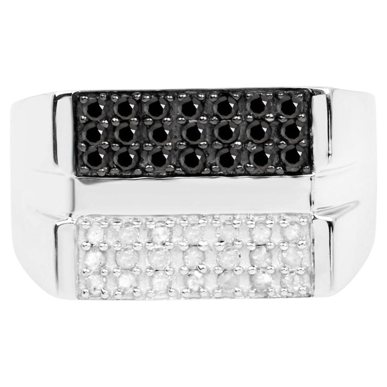 Diamond Cluster Ring Black White Sterling Silver For Sale