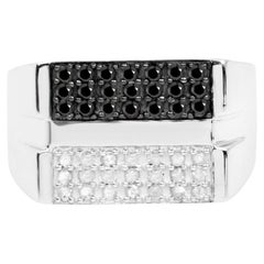 Diamond Cluster Ring Black White Sterling Silver