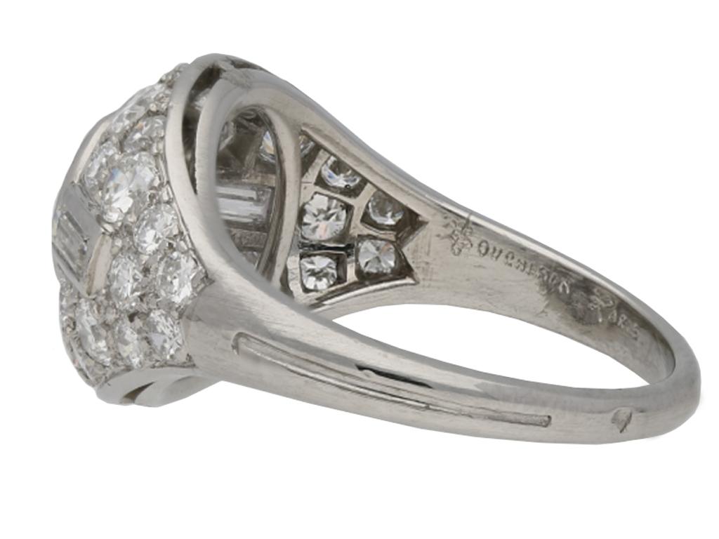 Baguette Cut Diamond Cluster Ring by Boucheron Paris, circa 1950s For Sale