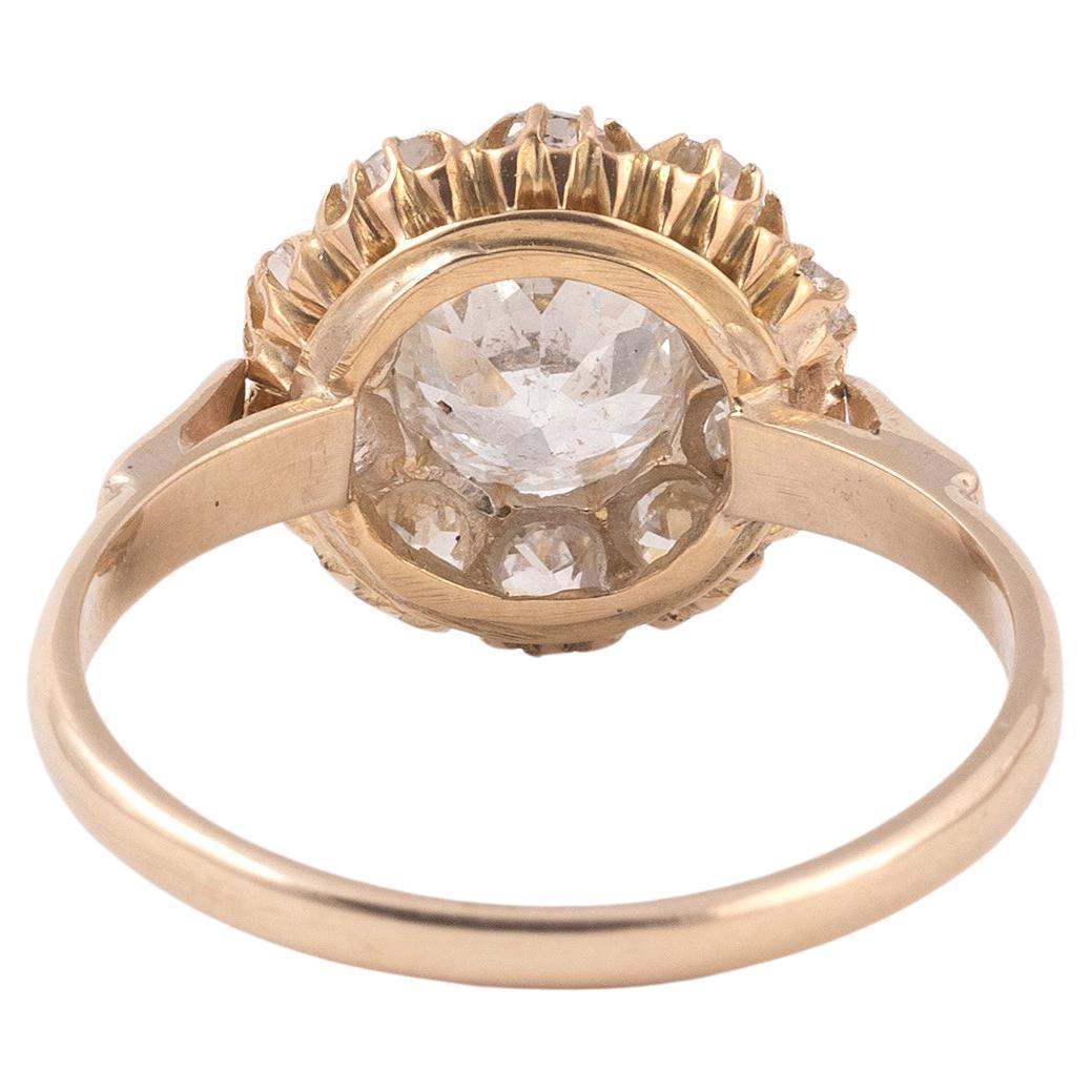 Taglio antico europeo Anello con diamante a grappolo Inizio XX secolo in vendita