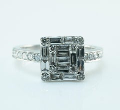 Diamond Cluster Ring Engagement 14K White Gold Square